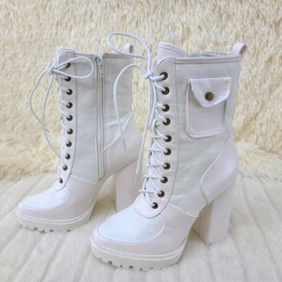 * Mata Shoes White 4" Chunky Heel Booties - Picture 3 of 4